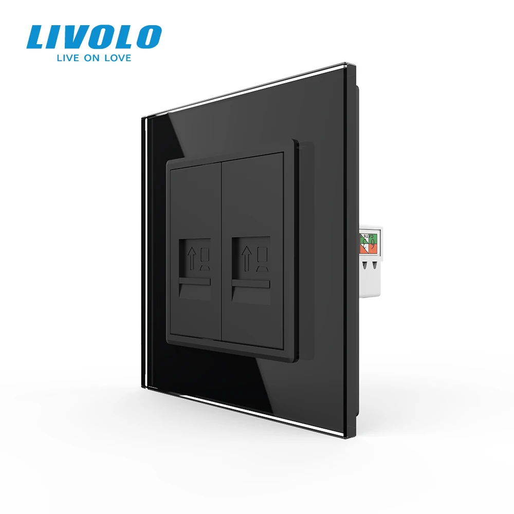 Livolo Manufacture Crystal Black Glass Panel, Computer Socket,Tel plugs,Satv,audio,TV Wall Outlet Plug Socket no logo,DIY photo