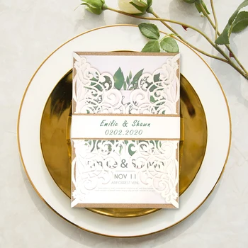 

10kit Rustic Wedding Invitations with Envelopes Personalized Inside Blank Print Invites Reception Glitter Cards Anniversary