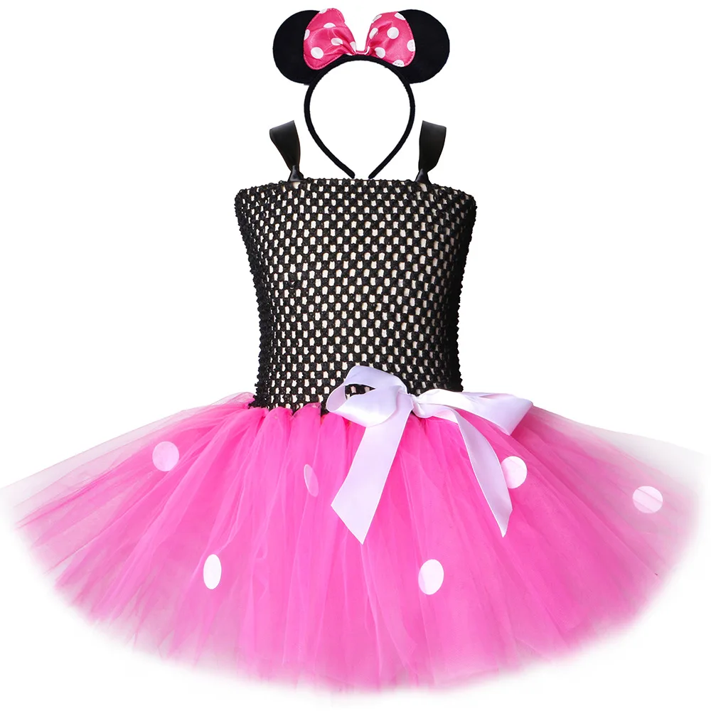 Cartoon Minnie Mickey Tulle Polka Dots Princess Birthday Dress Outfits for Girl 