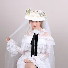 Винтажные Свадебные шляпы с цветами, женские сетчатые Свадебные шляпы, белые свадебные аксессуары, аксессуары для невесты, вуаль Sinamay, свадебная птичья клетка