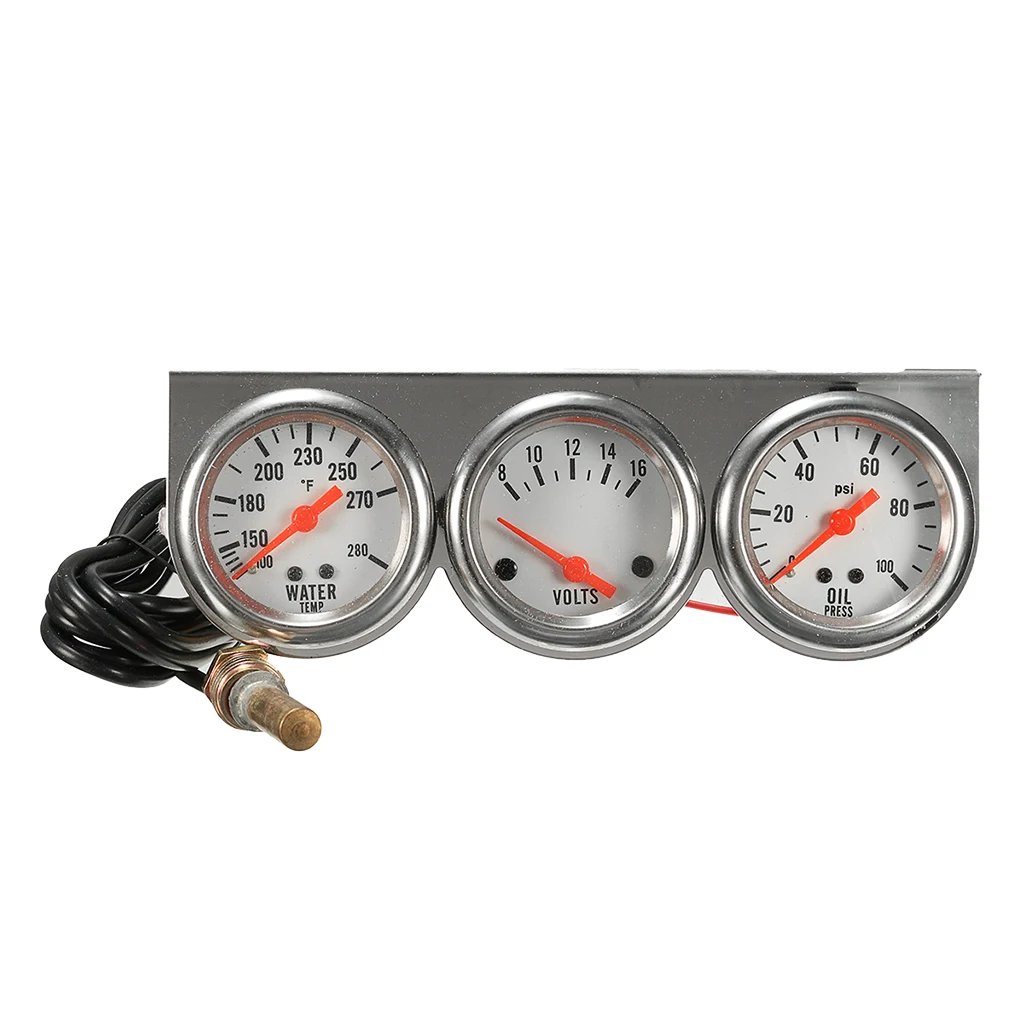 Gauge Kit Triple Gauge Three Oil Pressure Volt Water Temperature Chrome Panel