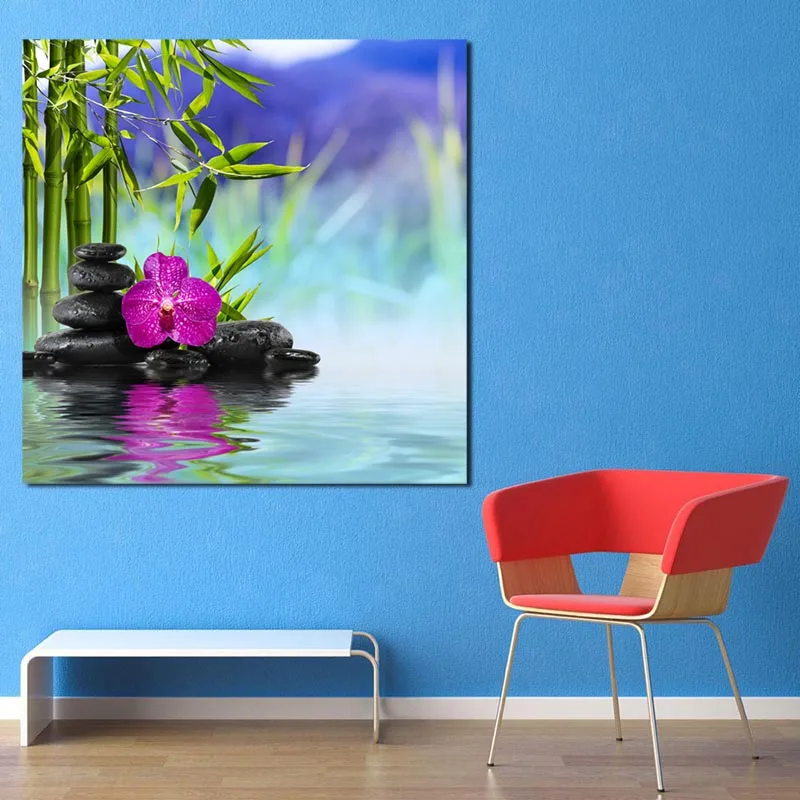 

Green Bamboo Flower Stones Zen Wallpaper Art Canvas Poster Painting Wall Picture Print Modern Home Bedroom Decoration Framework