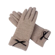 Модные женские зимние перчатки, шерстяные теплые варежки на полный палец, женские спортивные одноцветные перчатки для катания на лыжах и вождения