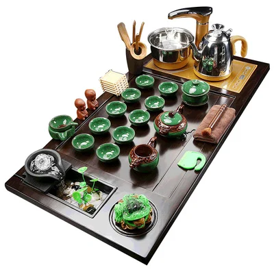 Automatic Kung Fu Tea Set Home Simple Water Ceramic Solid Wood Living Room Tea Table Tea Tray Integration Tea Ceremony