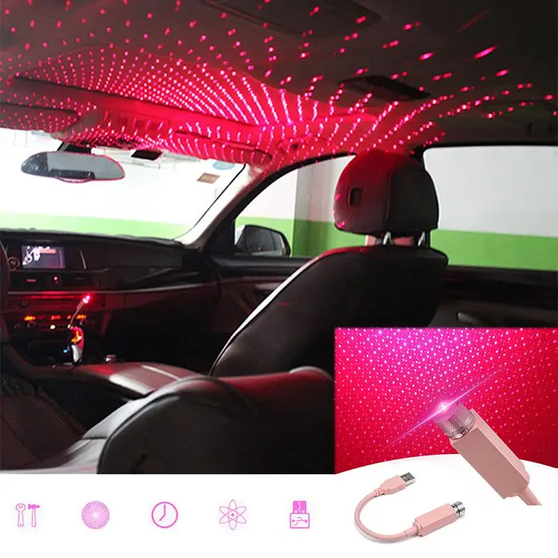 

5V Mini LED Car Roof Star Night Lights Projector Interior Ambient Atmosphere Lamp Decorative Light USB Plug For Car