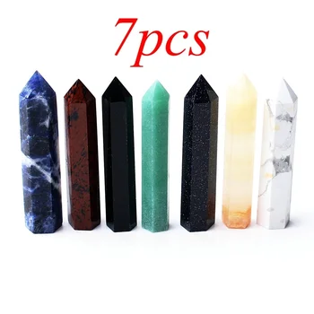 

7pcs Natural Mixed Crystal Wand Colorful Chakra Pendant Point Wand Obelisk Necklace REIKI Healing Gift Home Statue decor