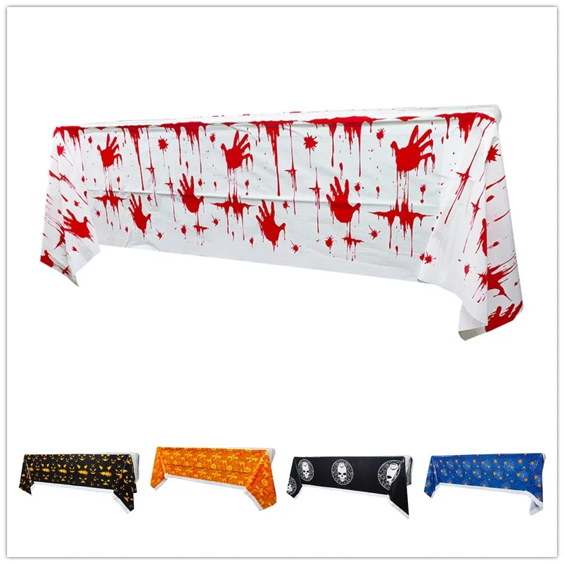 New Halloween Party Tablecloth Thicken Disposable Blood Handprint Skull Horror Pattern Tablecloth108X180CM | Дом и сад