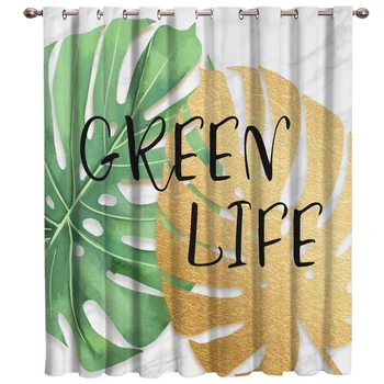 

Marble Background On The Green Life Of Tropical Leaves Floral Fabric Kids Window Treatment Hardware Sets Curtain