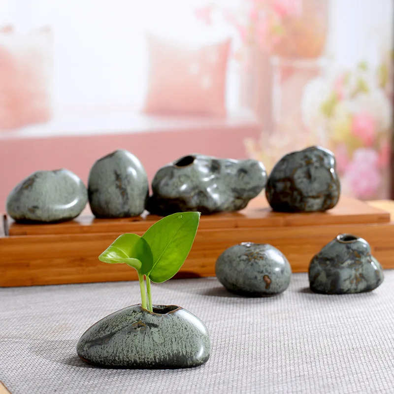 Multi Shape Ceramic Zen Mini Stone Ornaments DIY Home Hydroponic Green Plants Small Vase Living Room Decoration 3