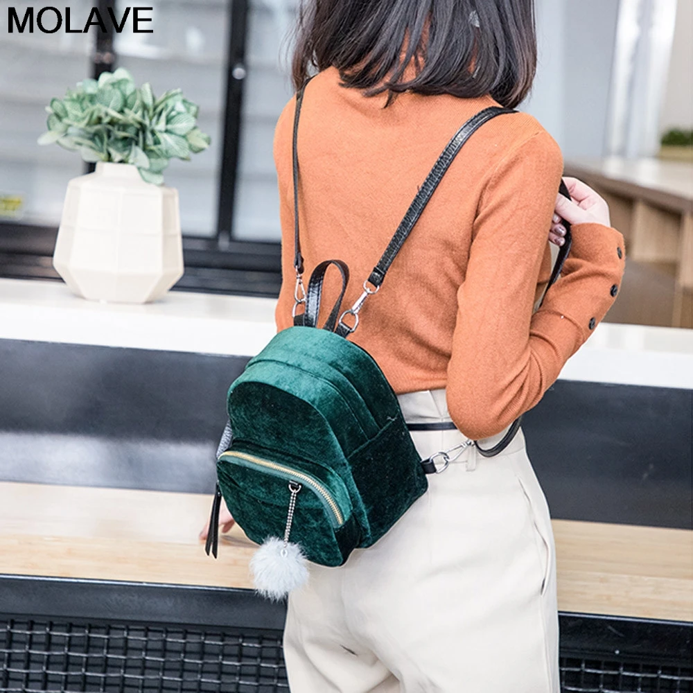 

MOLAVE Backpacks Fashion Mini Fur Ball Backpack Womens Solid Travel Backpacks Female School Bag for Teenage Girls Small Mochilas