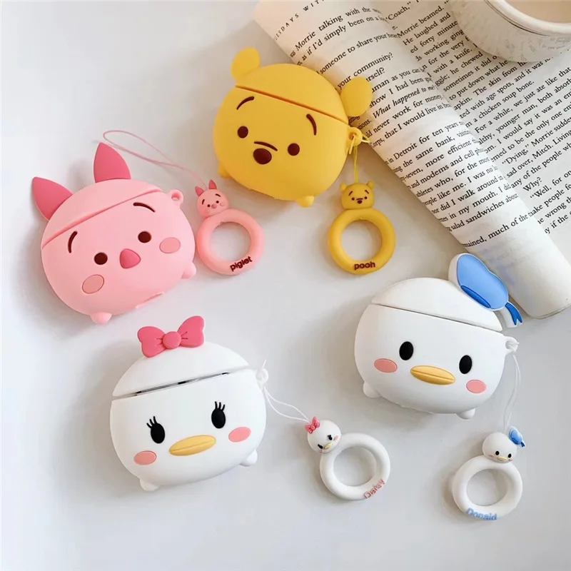 

Cute Case for Apple AirPods Silicone Bluetooth Earphone Case for Airpods 2 Protective Cover Round Cartoon Piglet with Ring Strap