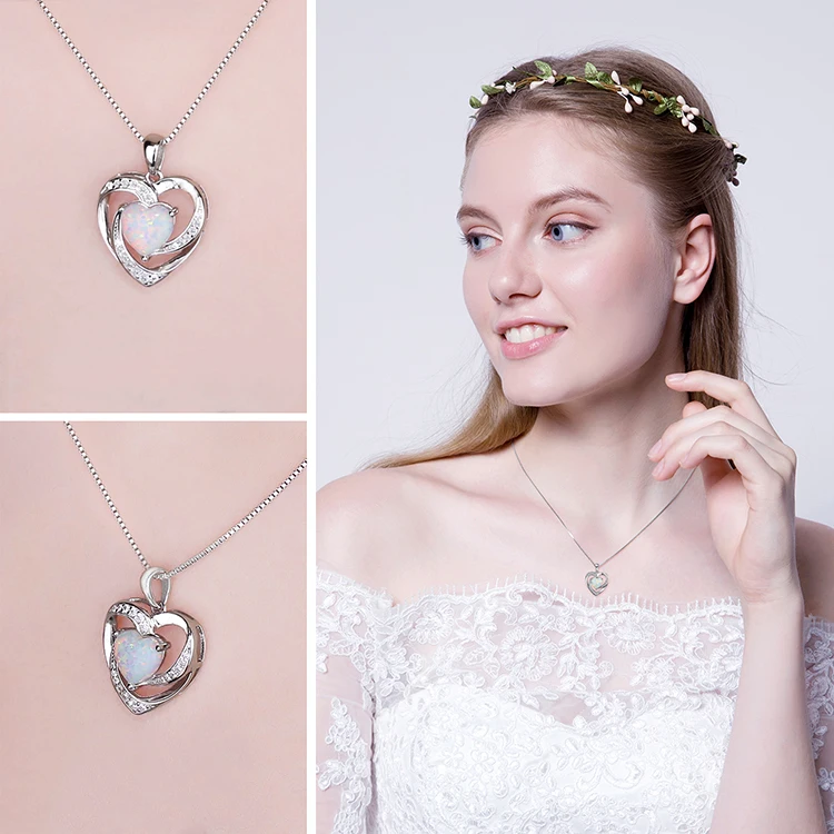 Ювелирное сердце кулоны с опалом кулон ожерелье 925 драгоценные камни из стерлингового серебра Колье эффектное Ожерелье Женщины