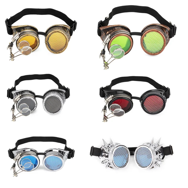 Cosplay Vintage Rivet Steampunk Goggles Glasses Welding Gothic Kaleidoscope Colorful Retro Goggles 5