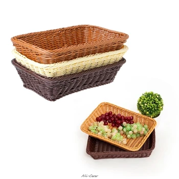 

1Pc Household Artificial Rattan Storage Throw Basket Organizer Food Fruit Vegetables Bread Bin Kitchen Storage Baskets
