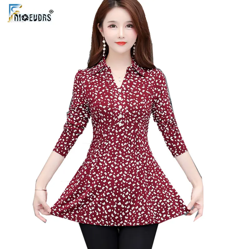 

Autumn Basic Shirts Blouses Womens Fashion Elegant Office Lady Button Design Long Sleeve V Neck Tunic Tops 5XL 4XL 3XL A07