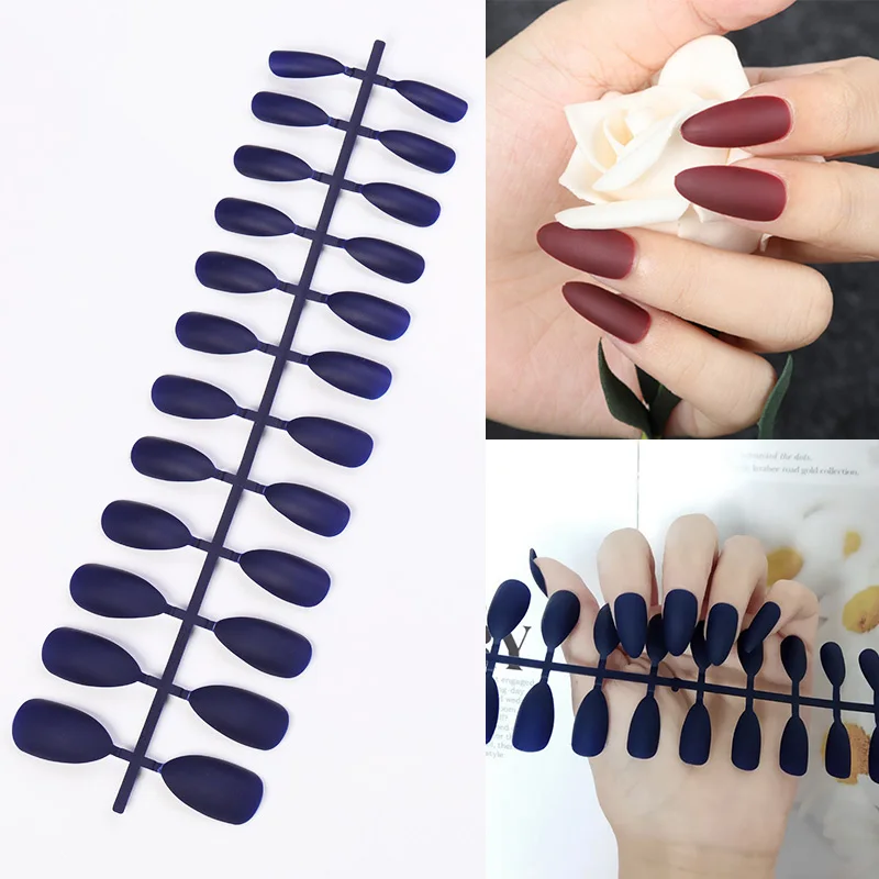 

Detachable Gray Black Purple Nail Art Decoration Tools Full Cover Nail False Tips Long Matte Effect For UV Extension Fake Nails