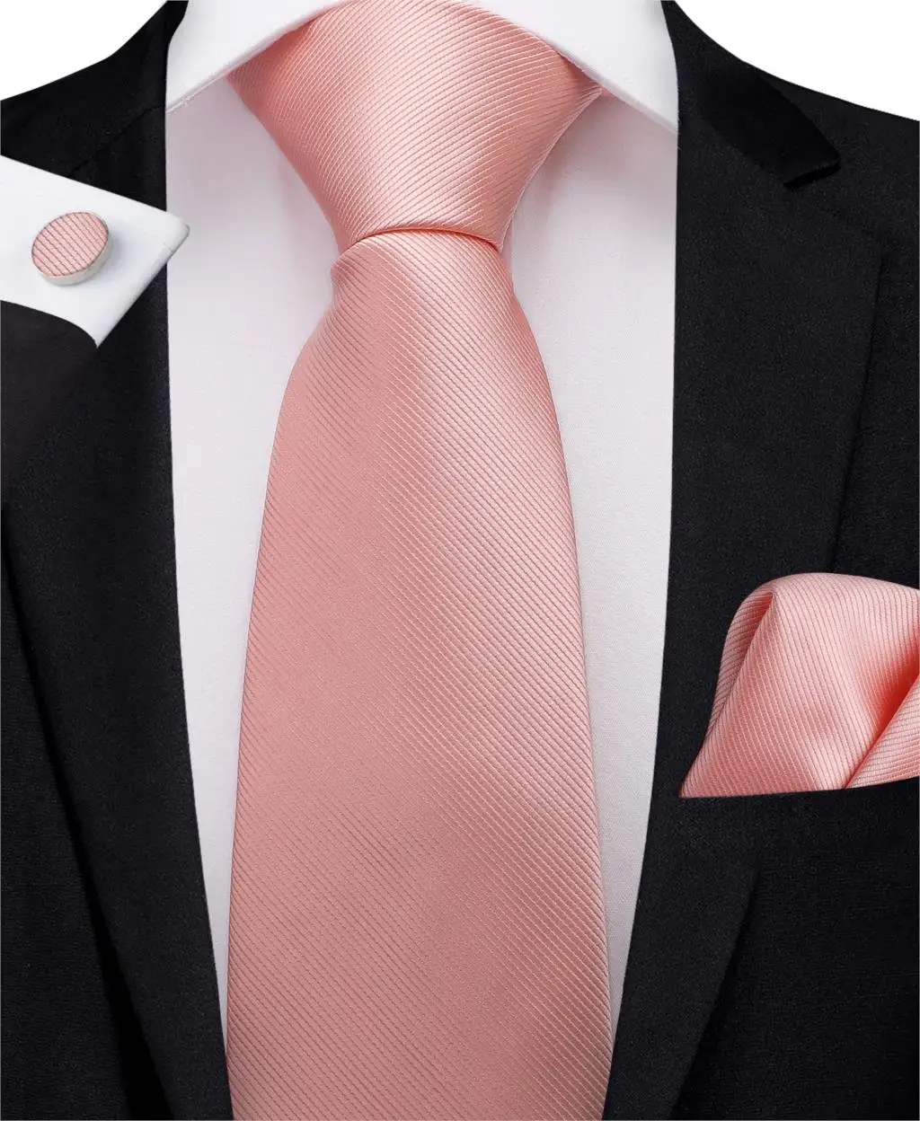 DiBanGu модный персиковый розовый мужской подарок зажим для галстука Hanky запонки галстук 150 см длинный галстук для мужчин Свадебный вечерний деловой галстук набор MJ-7195 - Цвет: MJ-7242