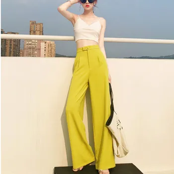 

Yellow Wide Legged Pants Women's Autumn New Style Loose Straight High-waist Casual Western Style Solid Draped Trousers