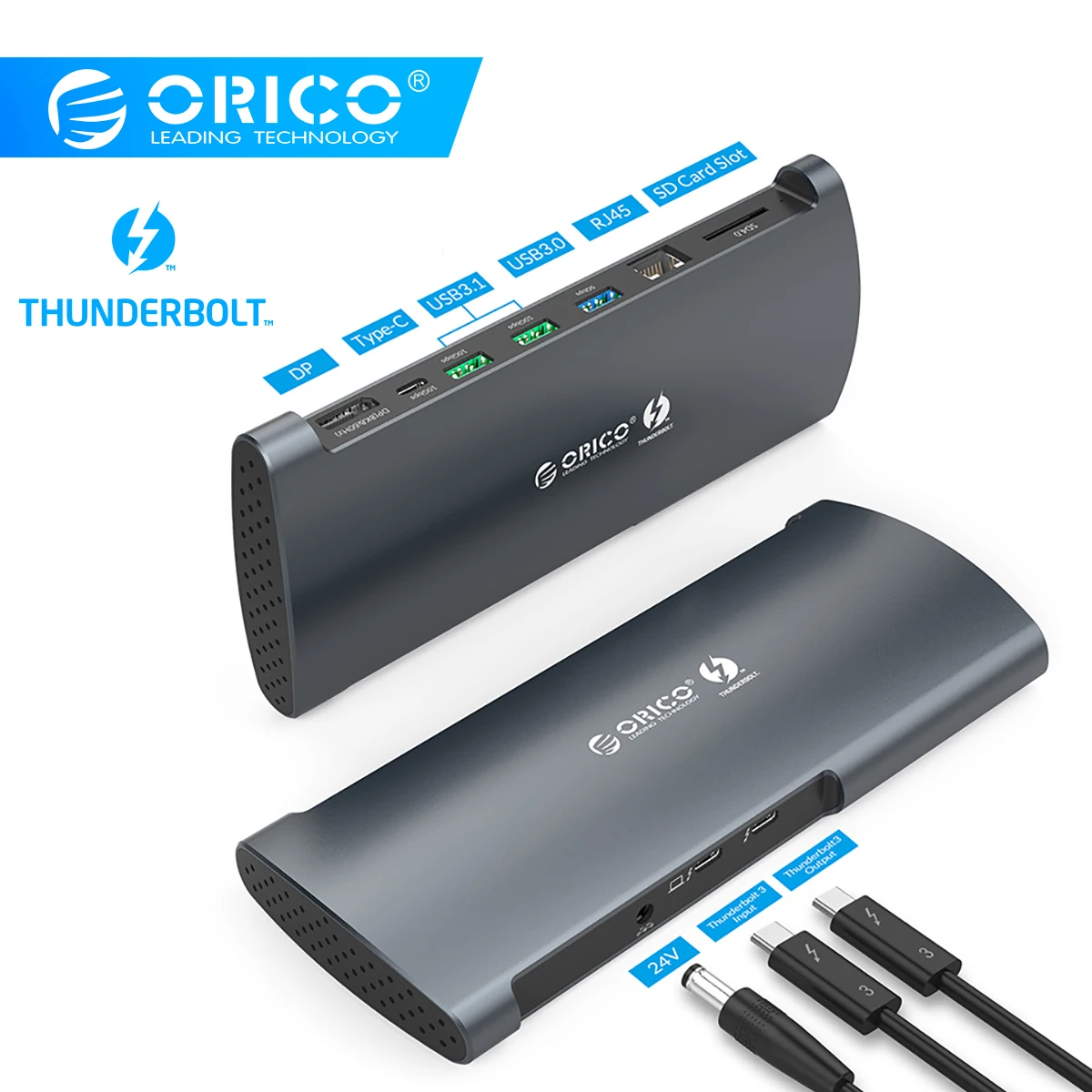 

ORICO Thunderbolt 3 Docking Station USB Hub Type C to DP HDMI USB 3.0 RJ45 SD 60W Charging Adapter 40Gbps For Macbook Pro Huawei