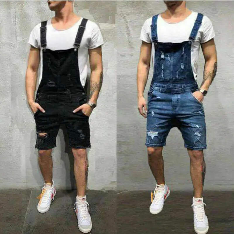 Mens Casual Denim Jeans Overalls Jumpsuit Dungarees Cargo Work Shorts Playsuit men jeans denim pants denim shorts summer jeans shorts