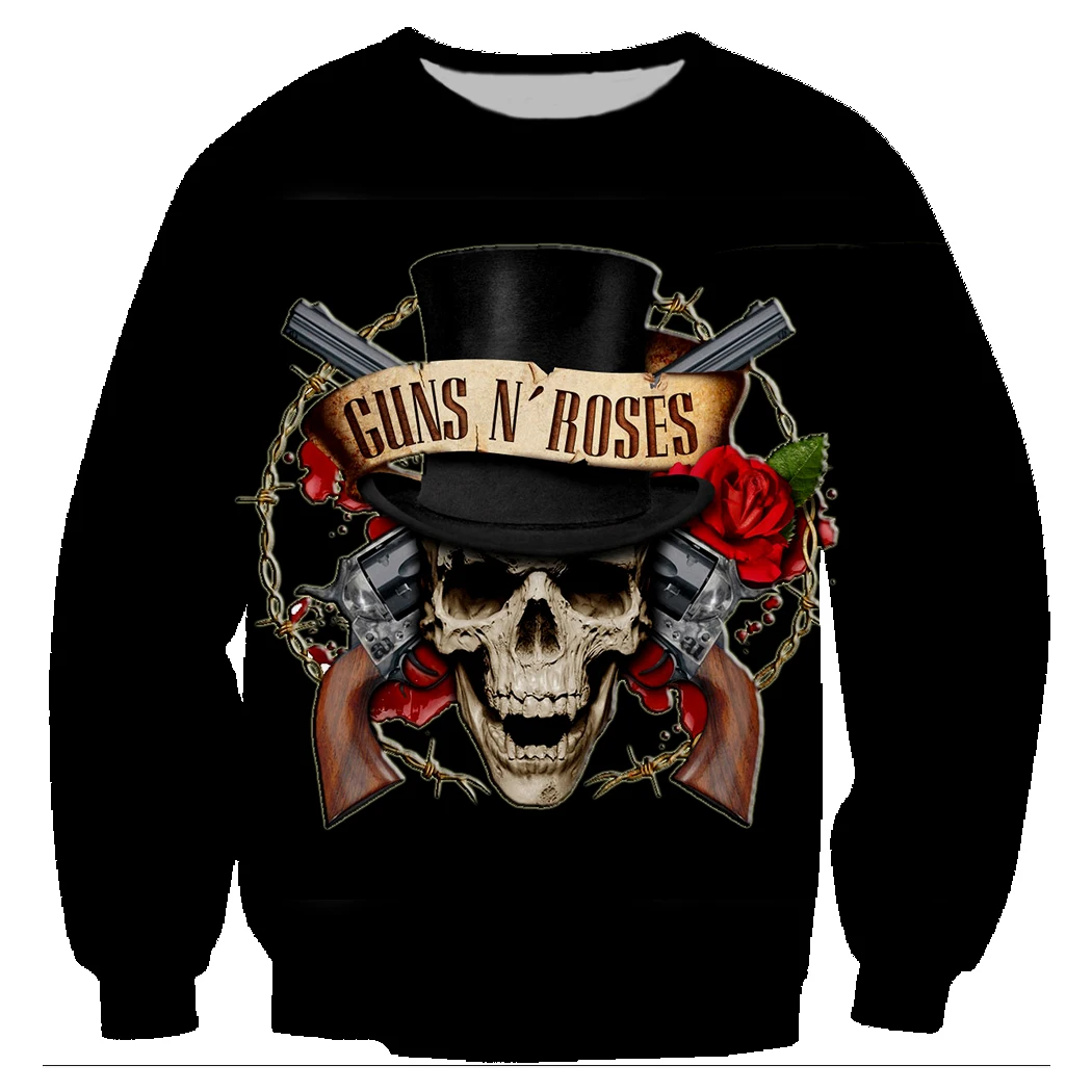 Рок пистолеты N' Roses Группа кофты 3D печатных Harajuku для мужчин пуловер толстовки с длинным рукавом Crewneck уличная Толстовка Sudaderas 5XL