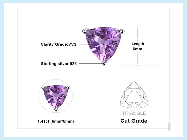 JewelryPalace триллион 1.9ct натуральный Фиолетовый аметист камень серьги гвоздики Твердые 925 пробы серебро ювелирные украшения