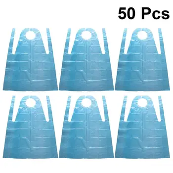 

50pcs Disposable Aprons Plastic Sleeveless Waterproof Oil Proof Apron For Kids Salon Barbecue Kitchen Accessories (120x72cm)