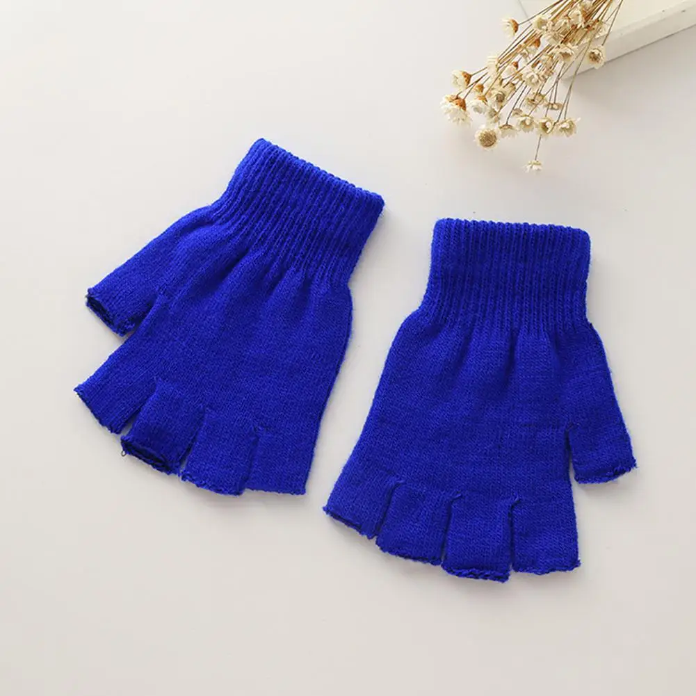 Navy blue MISSKY, женские и мужские перчатки, зимние, теплые, половина пальца, чистый цвет, высокие, эластичные, дышащие, перчатки для женщин и мужчин - Цвет: Navy blue