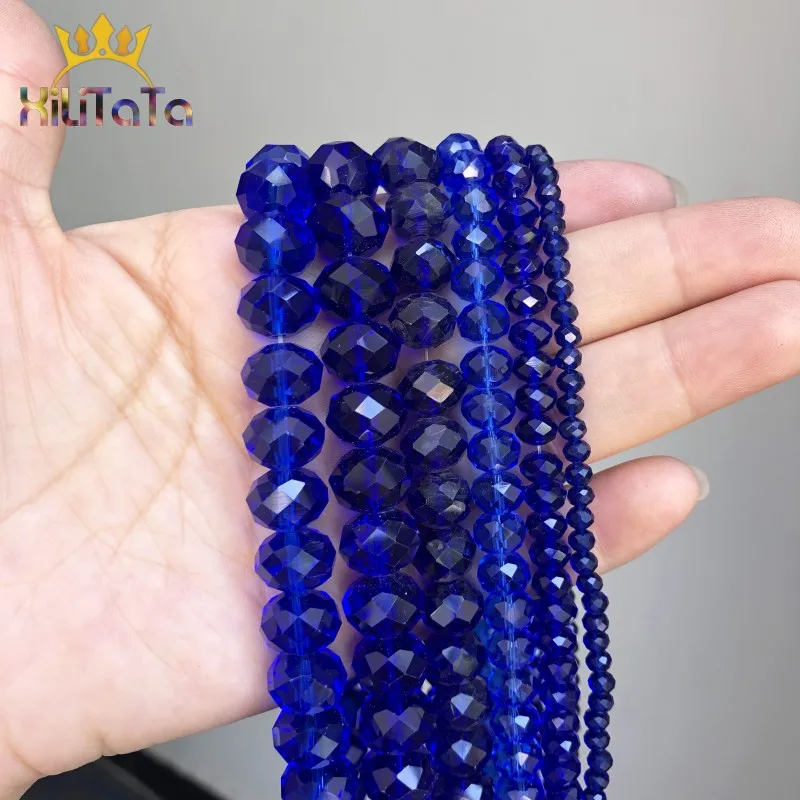 Facettierte dunkelblaue Glaskristall-Rondelle-Perlen, lose Distanzperlen für Schmuckherstellung, DIY-Armband, Ohrringe, 15 Zoll, 4/6/8/10/12/14 mm – Detail 5
