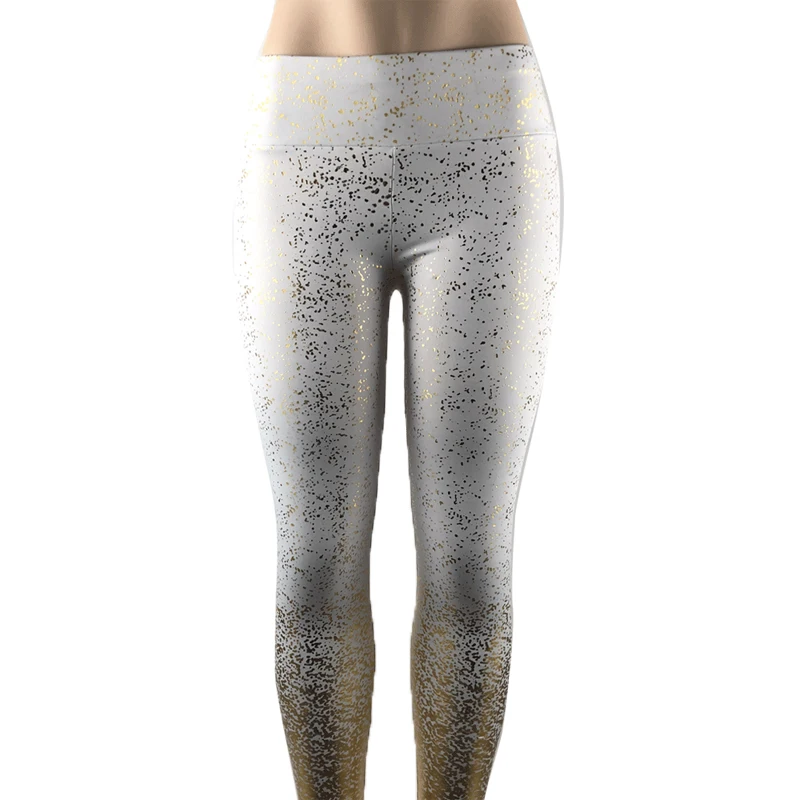 New Womens Fitness Leggings Gold Print Leggings Slim High Waist Pants Patchwork Push Up Leggins Clothing