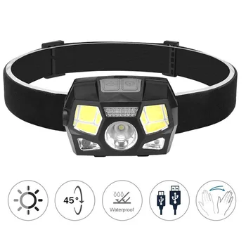 

Motion Sensor Headlamp COB+Q5 LED Rechargeable Headlight Torch Rotated 45 Degree Adjustable Lamp Light for Traveling Climbing