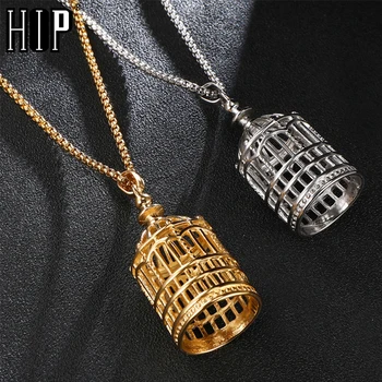 

HIP Hop Classic Birdcage Pendant Necklace Gold Color 316L Stainless Steel Necklaces & Pendants for Men Jewelry For Gift