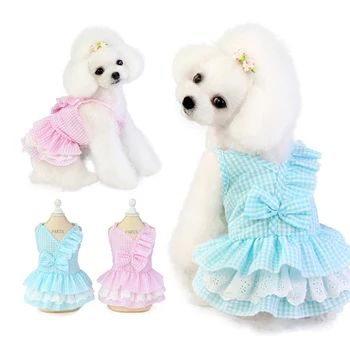 

S-XXL Cotton Pet Dog Cooling Skirt Clothes Small Large Teddy Dog Pet Spring And Summer Plaid Skirt Pink/Blue Clothing