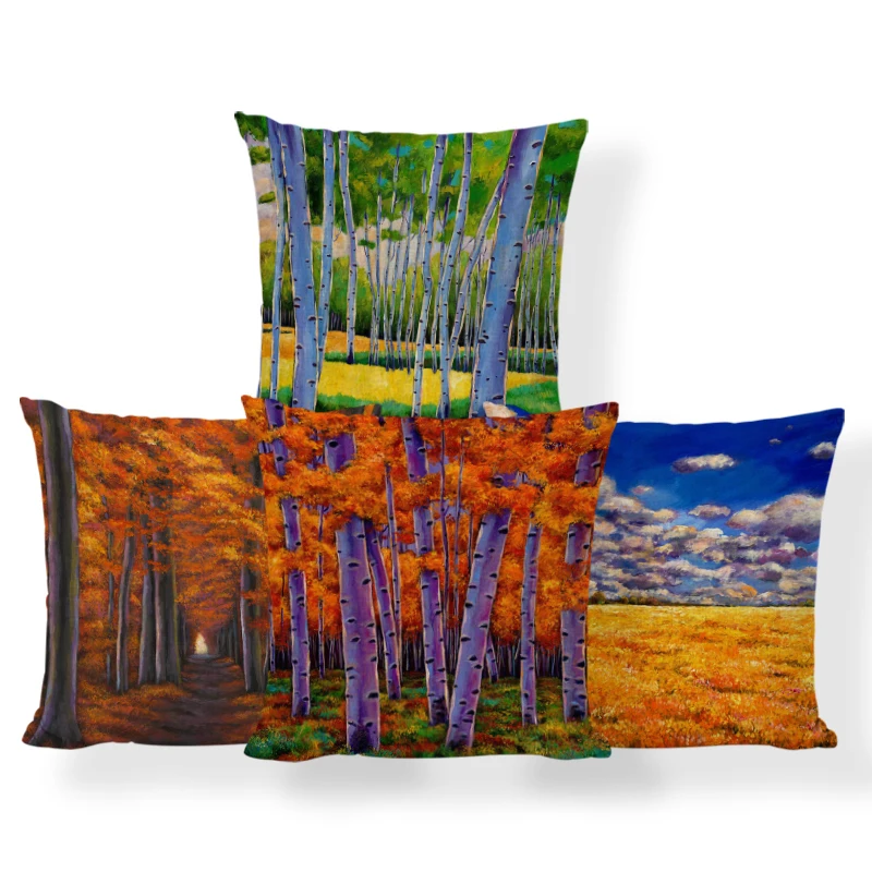 

Natural Scenery Pillowcase Yellow Fallen Leaves Snow Mountain Abstract Pillow Office 43*43Cm Polyester Linen Decoration Cushion