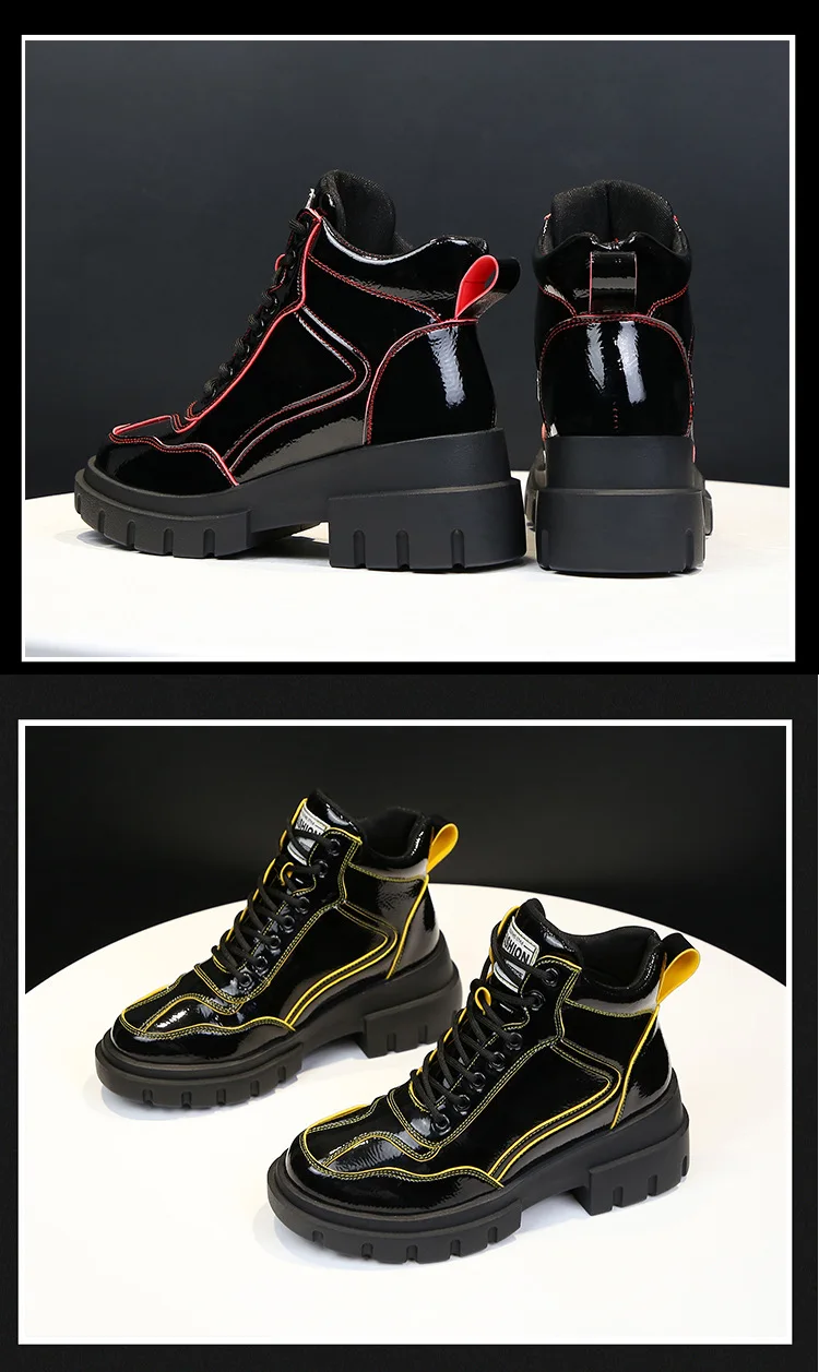 Новинка года; Дизайнерские ботильоны; женская обувь; кожаные кроссовки на массивном каблуке; женская модная повседневная обувь; женские ботинки на платформе; цвет красный, желтый