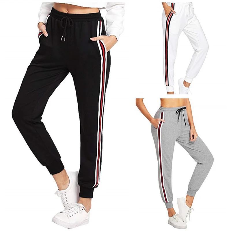 

Casual Sweat Pants for Women Side Striped Drawstring Elastic Waist Cotton Sweatpants Tracksuit Jogger Sport Trouser Running Pant
