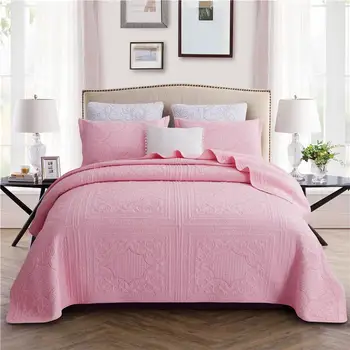 

42 Pink Gray White Beige European 100% Cotton Bedspread Bed Sheet Bed Linen Bed Cover Summer Quilt Blanket Pillowcases 3pcs