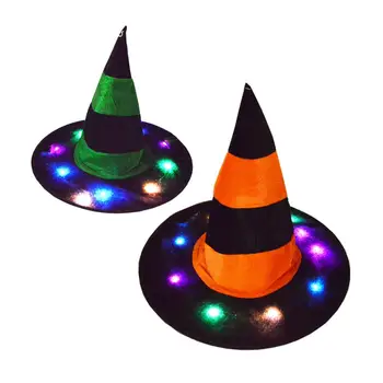 

1pcs Halloween Witch Hat with LED Light Glowing Witches Hat Hanging Halloween Decor Suspension Tree Glowing Hat for Kids