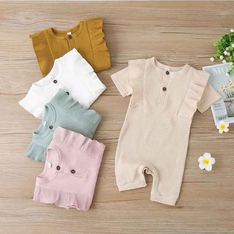 

New 0-24M Newborn Baby Boys Girls Romper Solid Short Sleeve Summer Baby Boy Ribbed Knitted Jumpsuit girls outfits