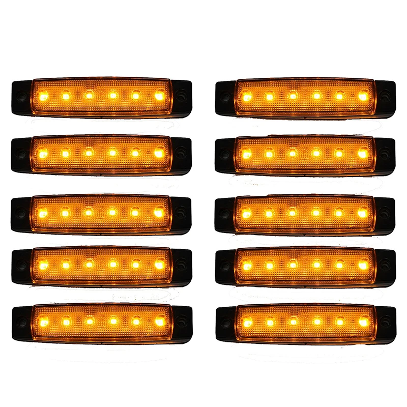 

10 Pcs 12V 6 LED Orange Side Marker Indicators Lights Truck Trailer Lamp