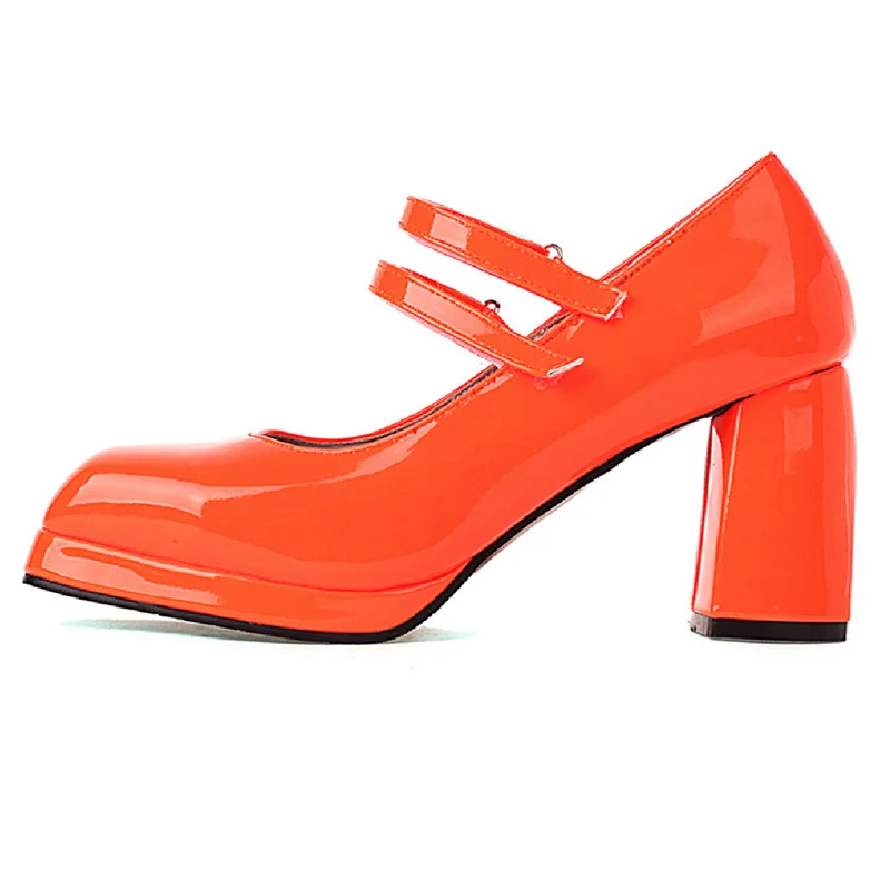 Classic High Heels Women Pumps Shoes Straps Orange Nude Heeled Mary