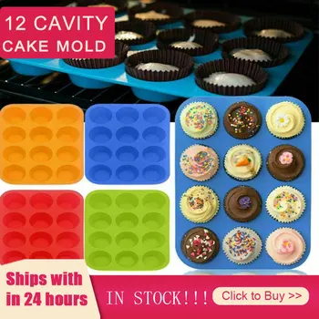 

Muffin 12 Holes Silicone Round Mold Cupcake Cookies Fondant Baking Pan Non-Stick Pudding Steamed Cake Mold Baking Tool Kitchen