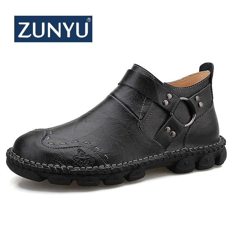 ZUNYU/ г. Новые модные мужские кожаные ботинки Осень-зима удобные мужские ботинки в байкерском стиле резиновые сапоги до лодыжки мужские ботинки размер 38-48