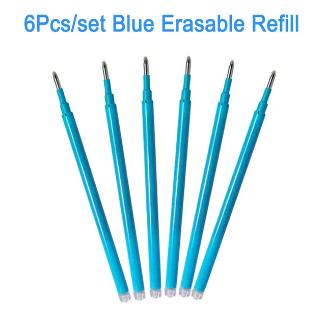 8Pcs/Set Erasable Gel Pen 0.7mm 0.5mm Bullet Tip Blue Black Red Ink Refill Rods 8 Color Writing Drawing Painting Washable Handle 6Pcs Sky blue Ink