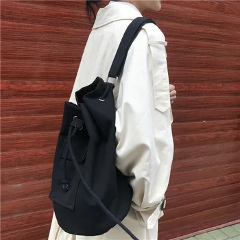 

Student ins canvas bag South Korea flip pocket shoulder Messenger bag 2020 summer new drawstring bucket bag