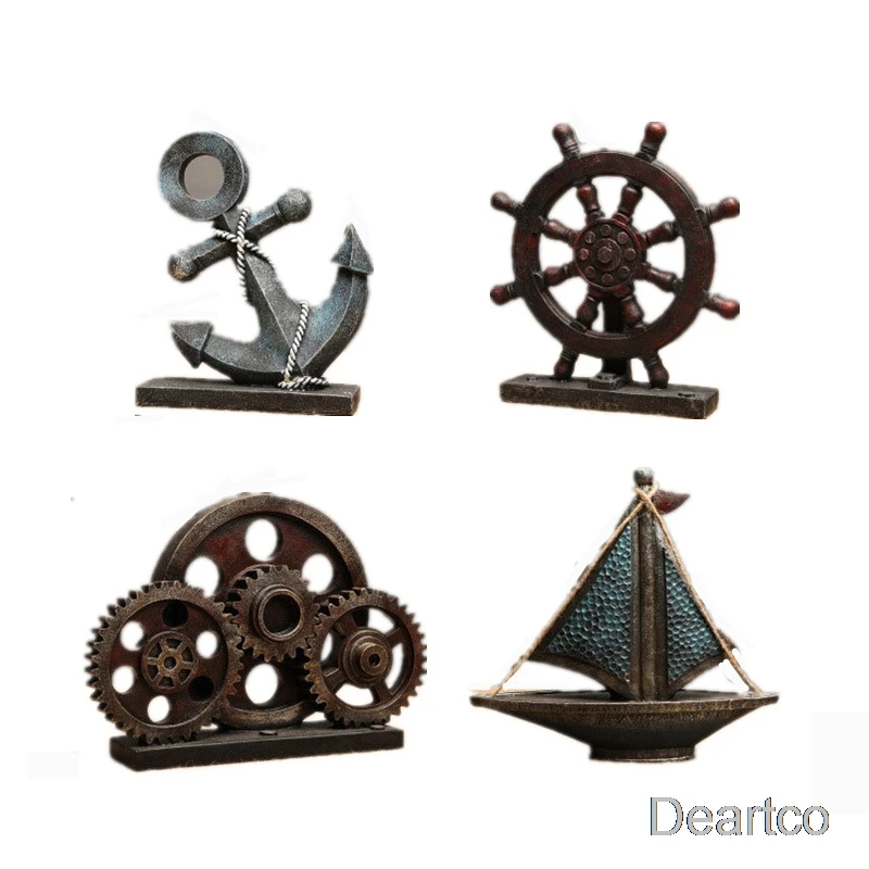 Multiple Styles Resin Anchor Rudder Gearwheel Sailboat Figurines Creative Europe Mediterranean Home Decor Miniatures Gift | Дом и сад