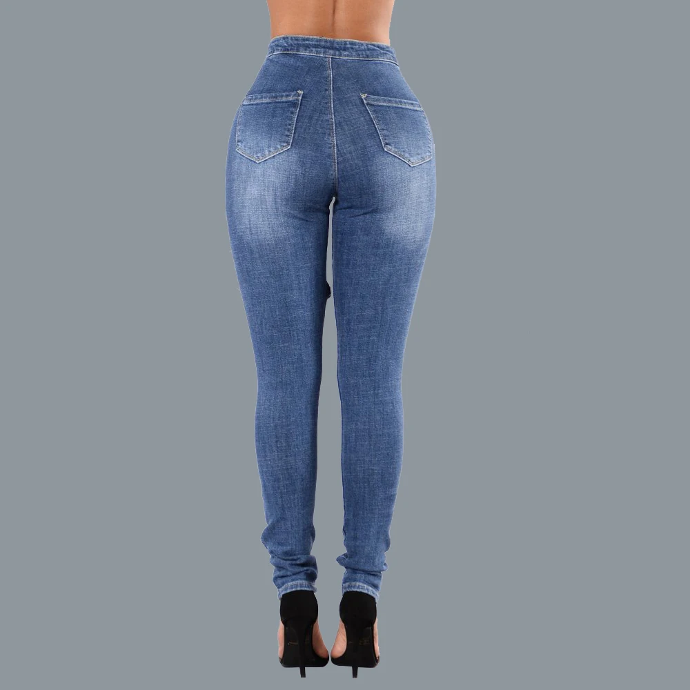 Newest Hot Women Stretch Ripped Distressed Skinny High Waist Denim Pants Shredded Jeans Trousers Pencil pants