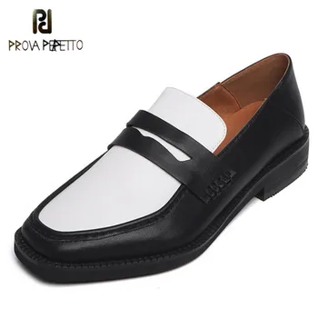 

Prova Perfetto Elegant Woman Zipper-Sid Shoes Shallow Colour Mixture Cowhide Shoes Zapatillas Mujer Zapatillas Ladies Flat Shoes