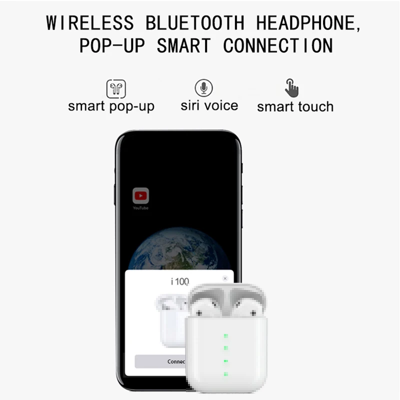 I00 TWS Bluetooth 5,0 беспроводные наушники Беспроводная зарядка наушники сенсорное управление портативный наушник 3D спортивные стереонаушники
