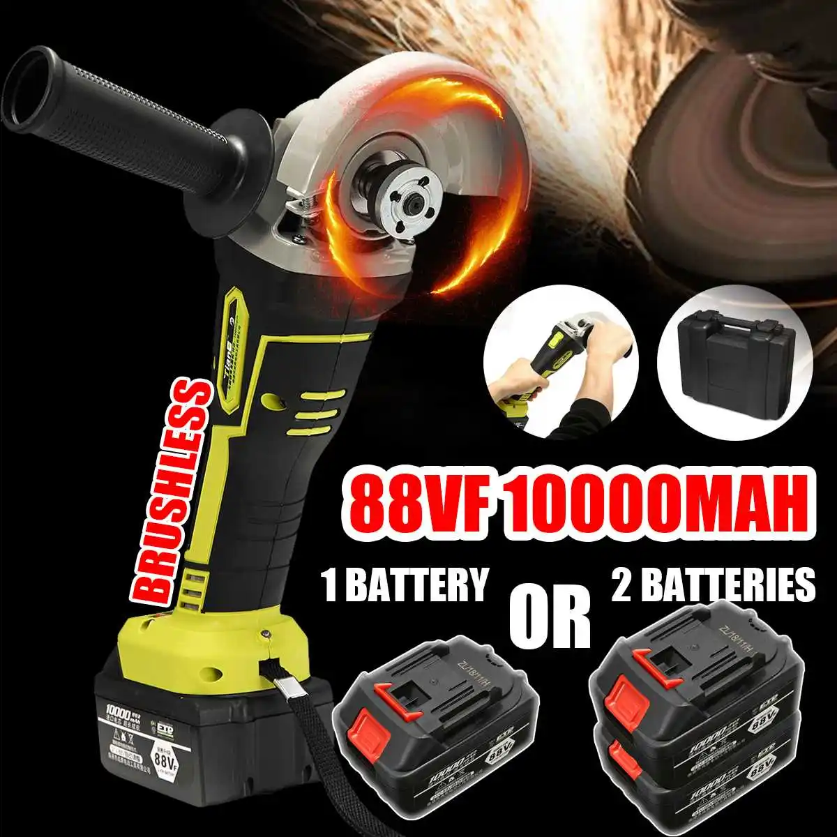 220/240V 1200W Аккумуляторный бесщеточный угловая шлифовальная машина 98VF с 10000 мА/ч, Батарея шлифовальный станок для резки Электрический угол шлифовальный инструмент